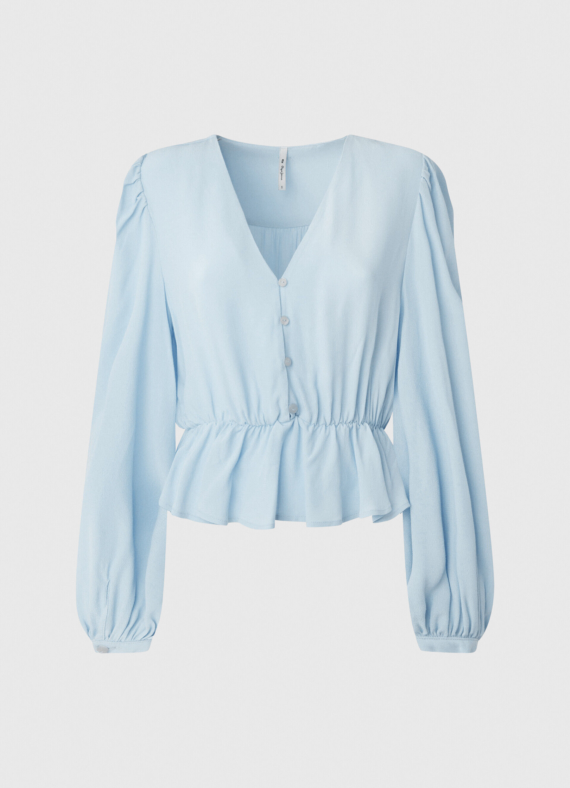 Blusa cropped com decote em V - azul-marinho