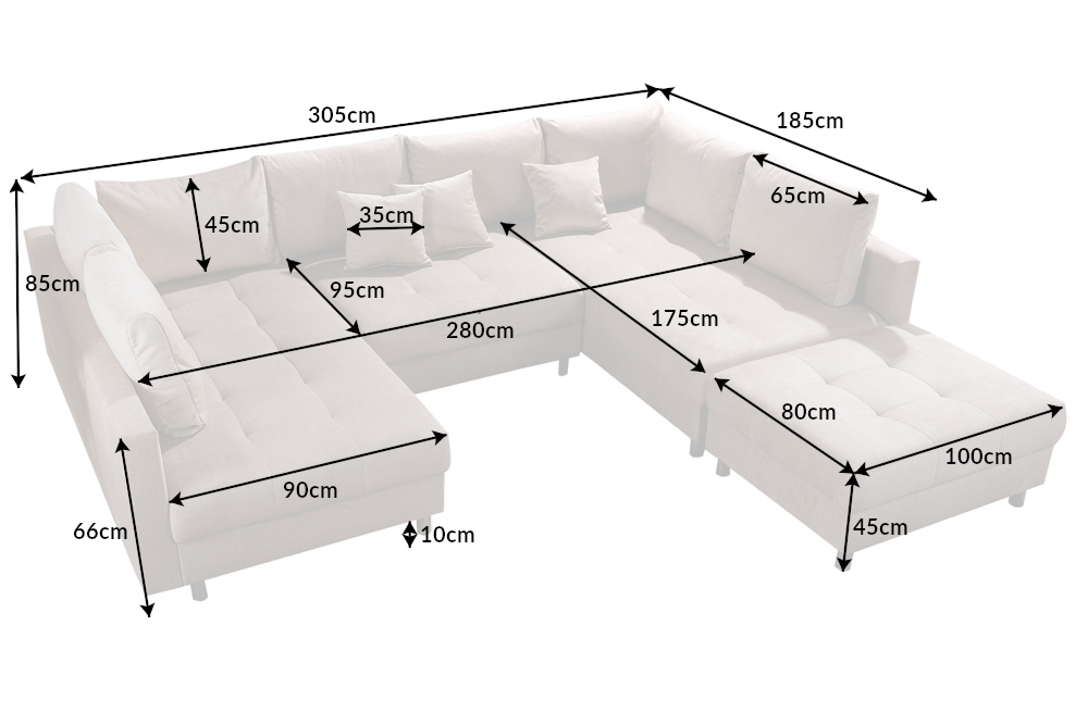 Moderne XXL Wohnlandschaft KENT 305cm anthrazit Cord Bigsofa inkl. Hocker Federkern