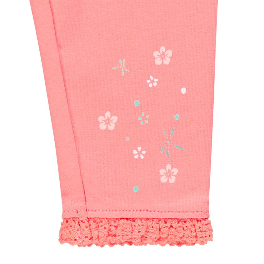 Ensemble avec tunique, boléro uni et legging imprimés fleurs - Corail