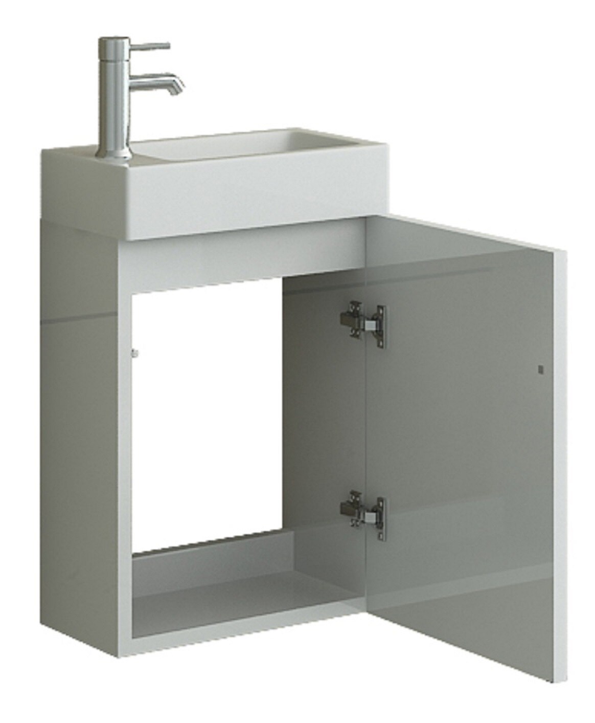 Jet-Line AARAU Badset Gäste WC Badmoebel weiss Hochglanz Waschbecken schmal SMC klein Waschtisch Unterschrank