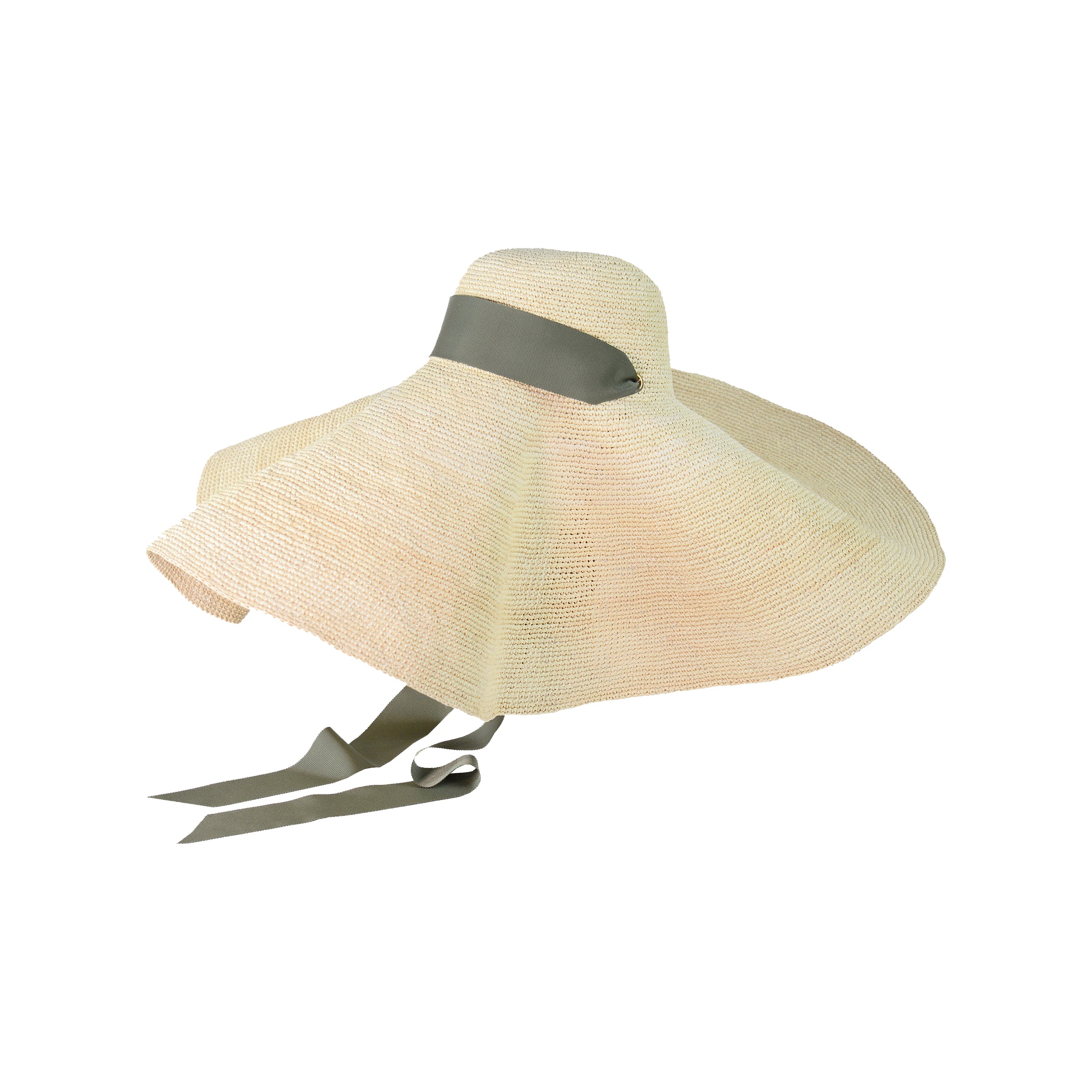 Chapeau glamour à bord extra long en crochet avec ruban gros-grain ajustable