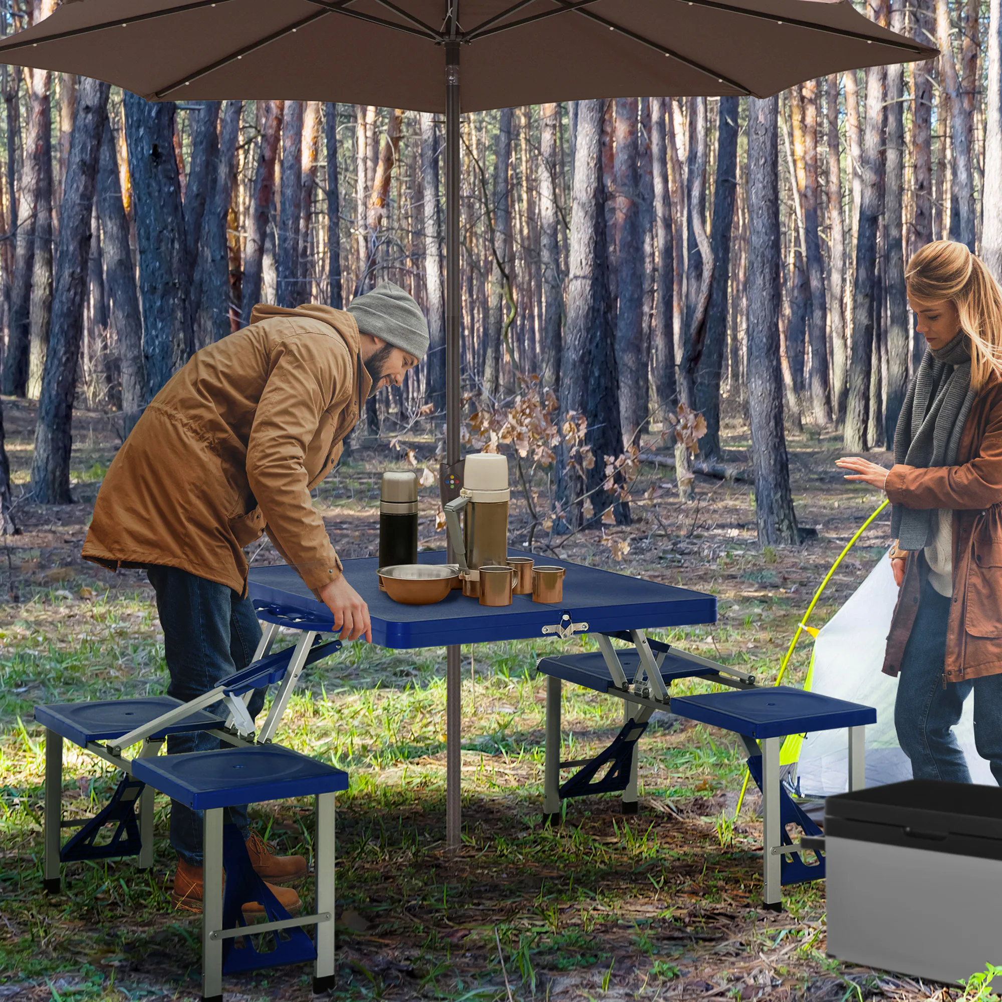 Outsunny Campingtisch mit 4 Sitzer blau 135,5 x 84,5 x 65 cm (LxBxH)