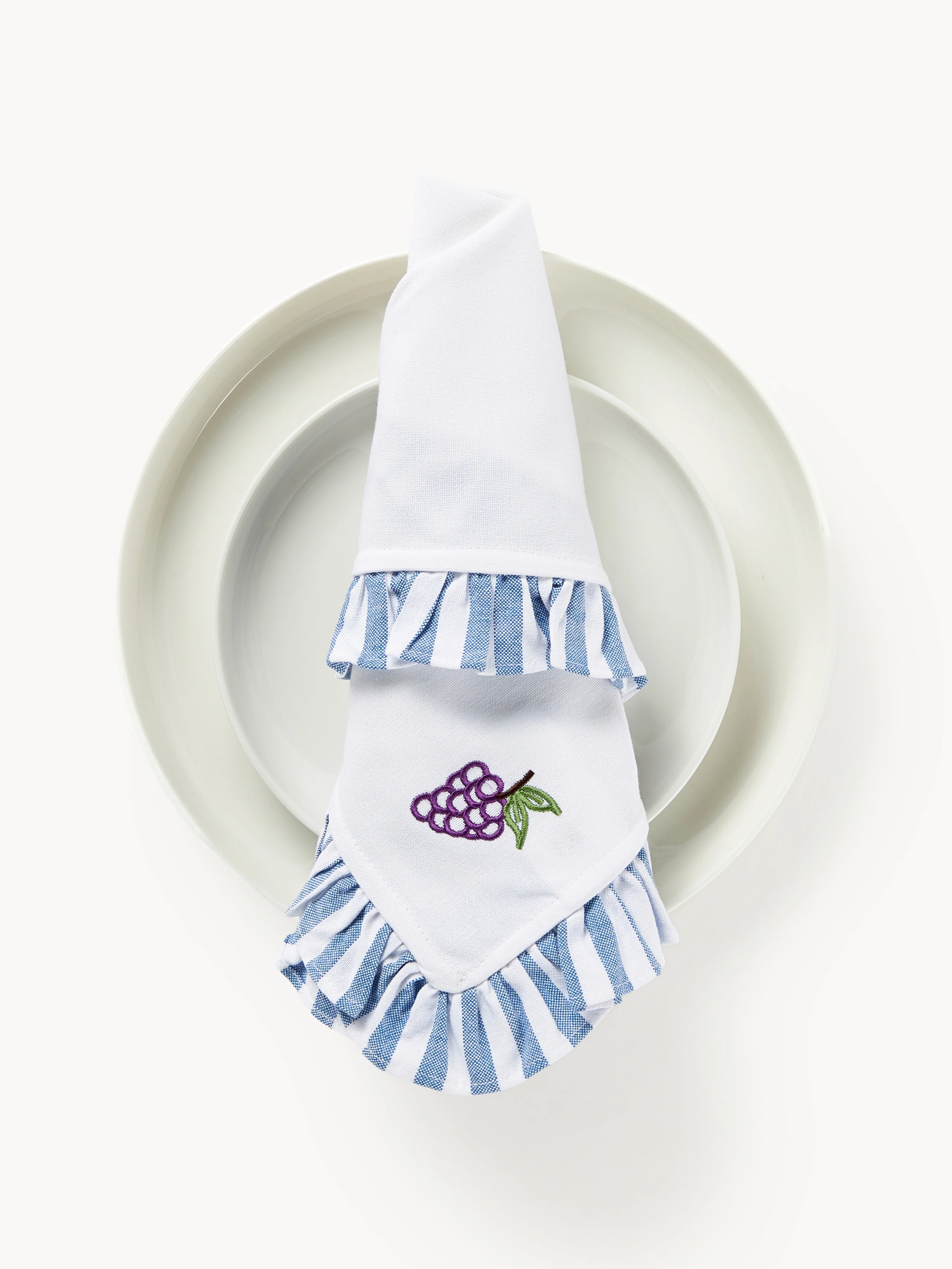Stoffen servetten Melony met geborduurde motieven en ruches, 4 stuks