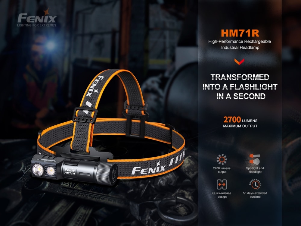 Fenix HM71R 2700 Lumen, Hodelykt<br> Følger med ekstra lommelykt på 200 lumen