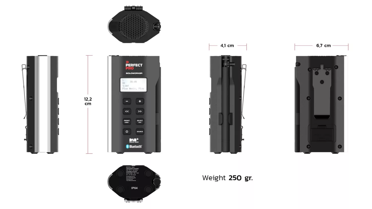 PerfectPro SW3 Soloworker DAB  BT Accu bouwradio - FM RDS - DAB  - bluetooth - aux-in - werkt op netstroom & lithium accu