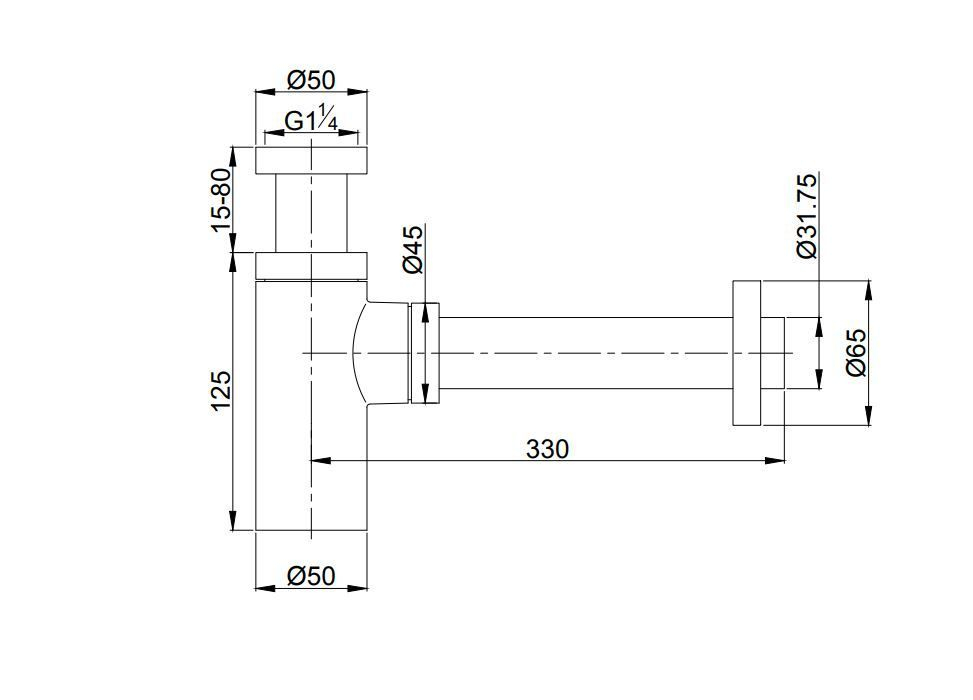 Mueller Pip sifon 11/4 muurbuis Rozet RVS-look