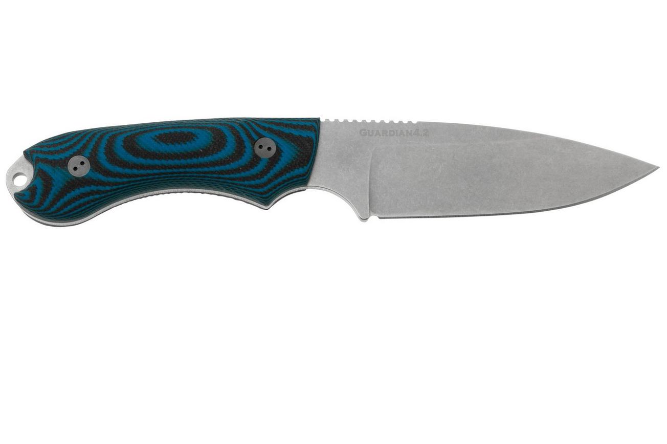 Bradford Knives Guardian 4.2 Microtextured Black Blue G10 3D, CPM-Magnacut, Sabre Grind, Stonewashed Finish, vaststaand mes