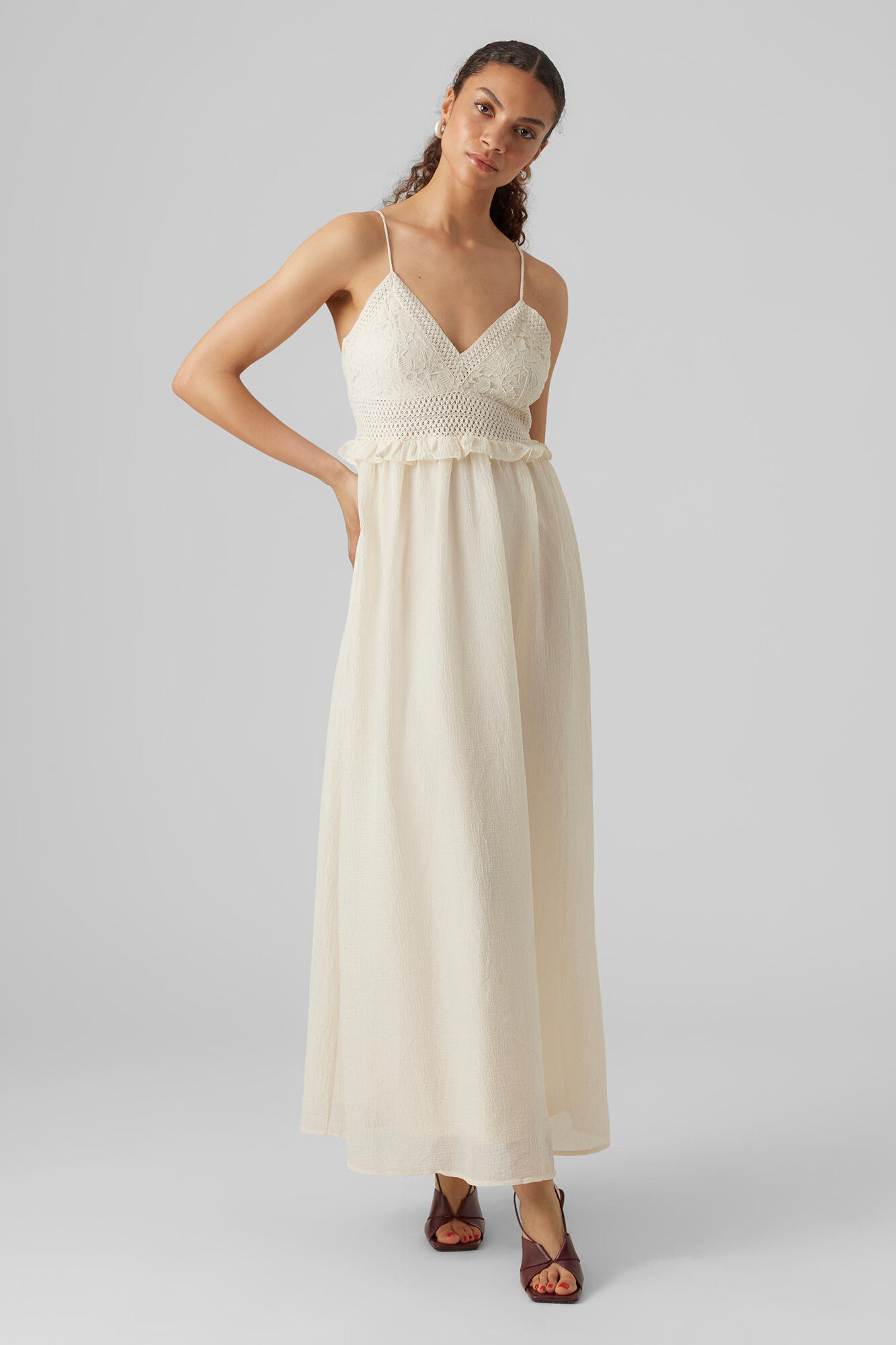 Vestido fluido de tecido com costas cruzadas - Cinza