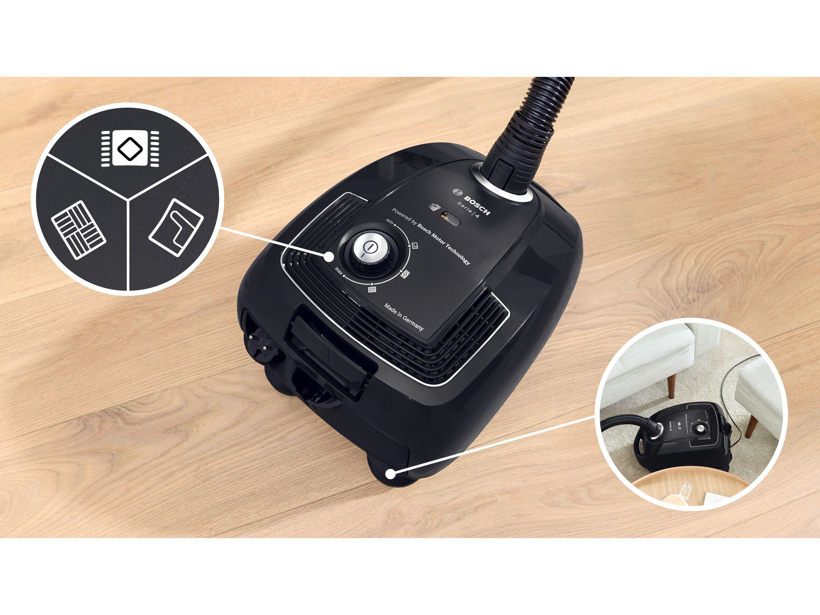 ASPIRADOR COM SACO BOSCH BGB38BA3T SÉRIE 4 PRETO