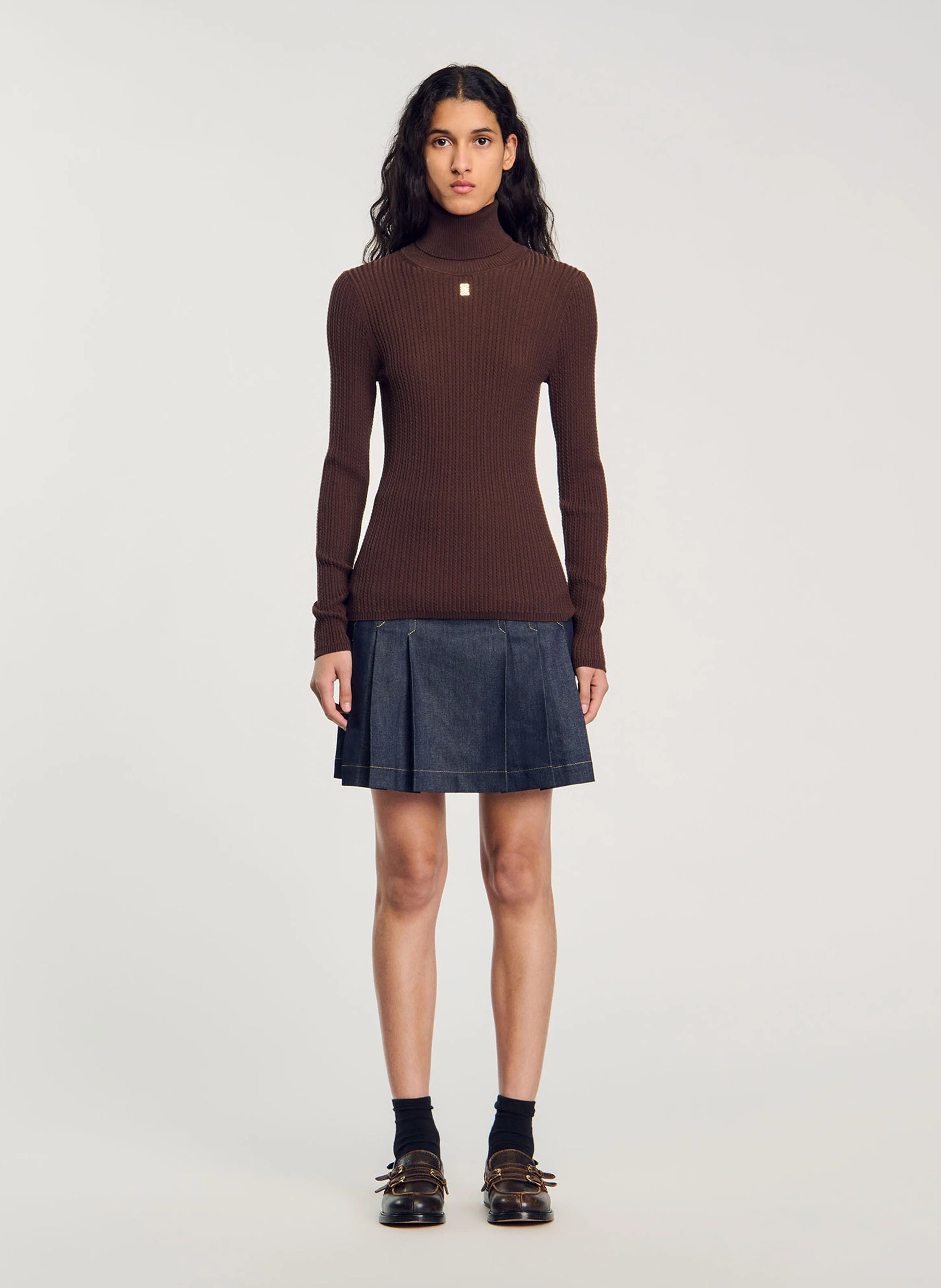 Pull col roulé| Marron