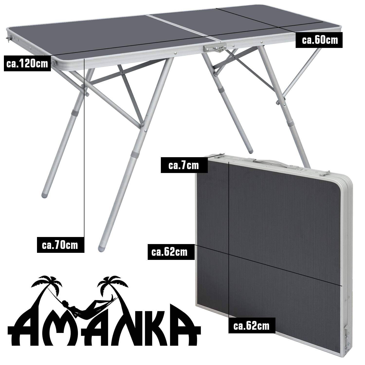Standfester Aluminium Campingtisch 120x60x70cm Stabiler Klapptisch Alu-Falttisch