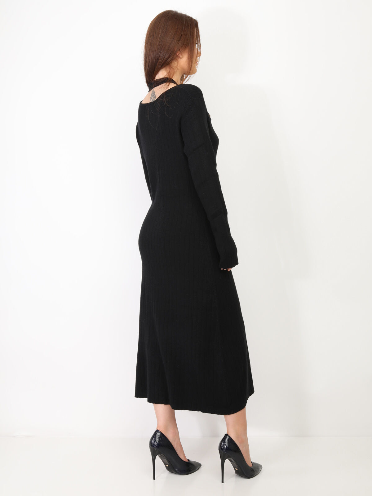 Robe longue cut out à boutons- Noir