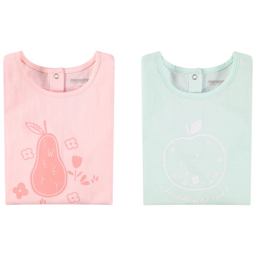 Lot de 2 pyjamas 2 pièces en jersey pour bébé fille - Rose