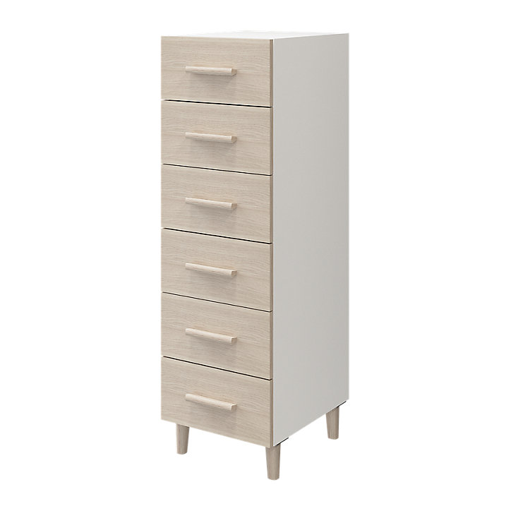 Commode sur pieds blanche et effet chêne 6 tiroirs GoodHome Atomia H. 123,5 x L. 37,5 x P. 47 cm