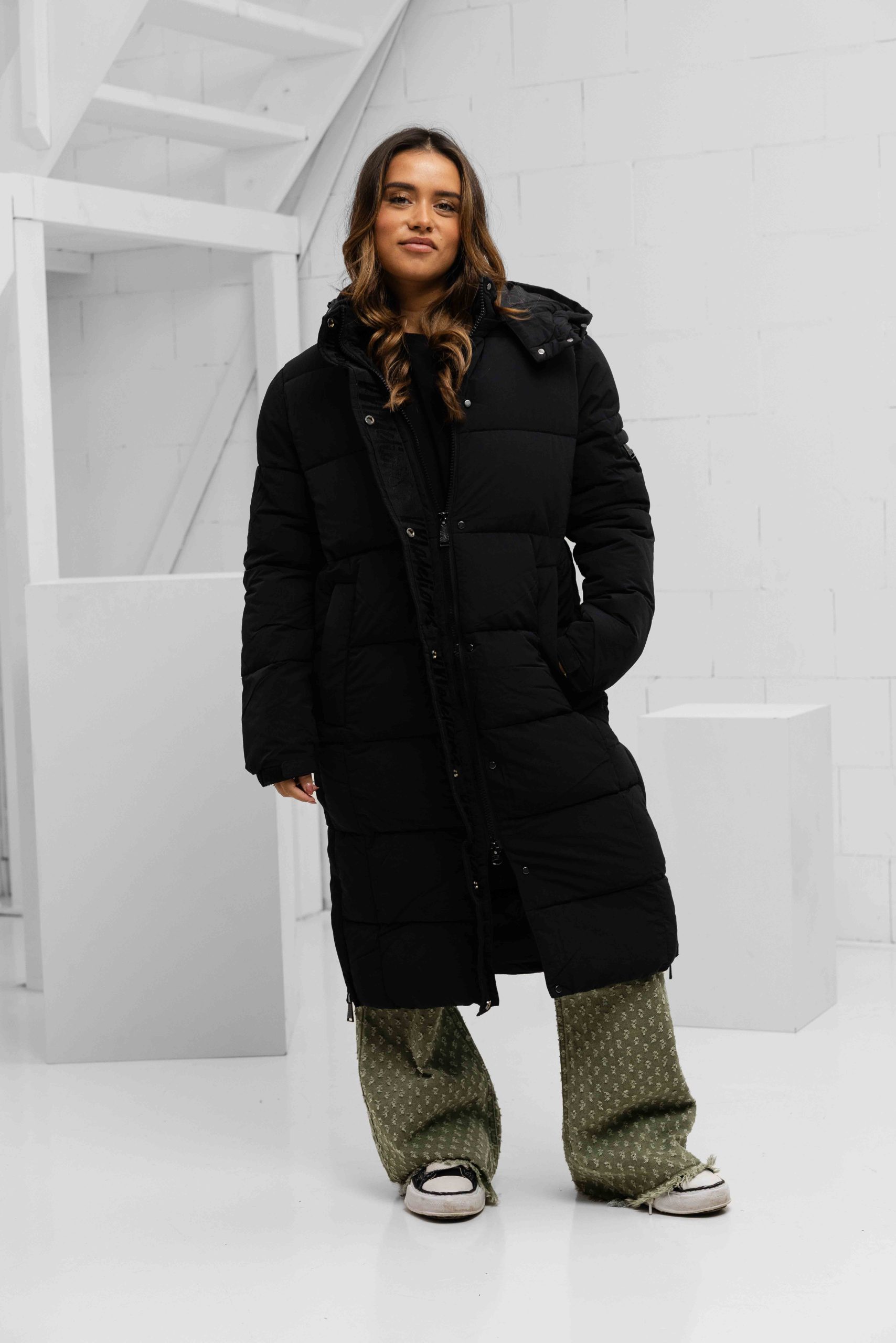 Malelions Long Puffer Winterjas Dames Zwart