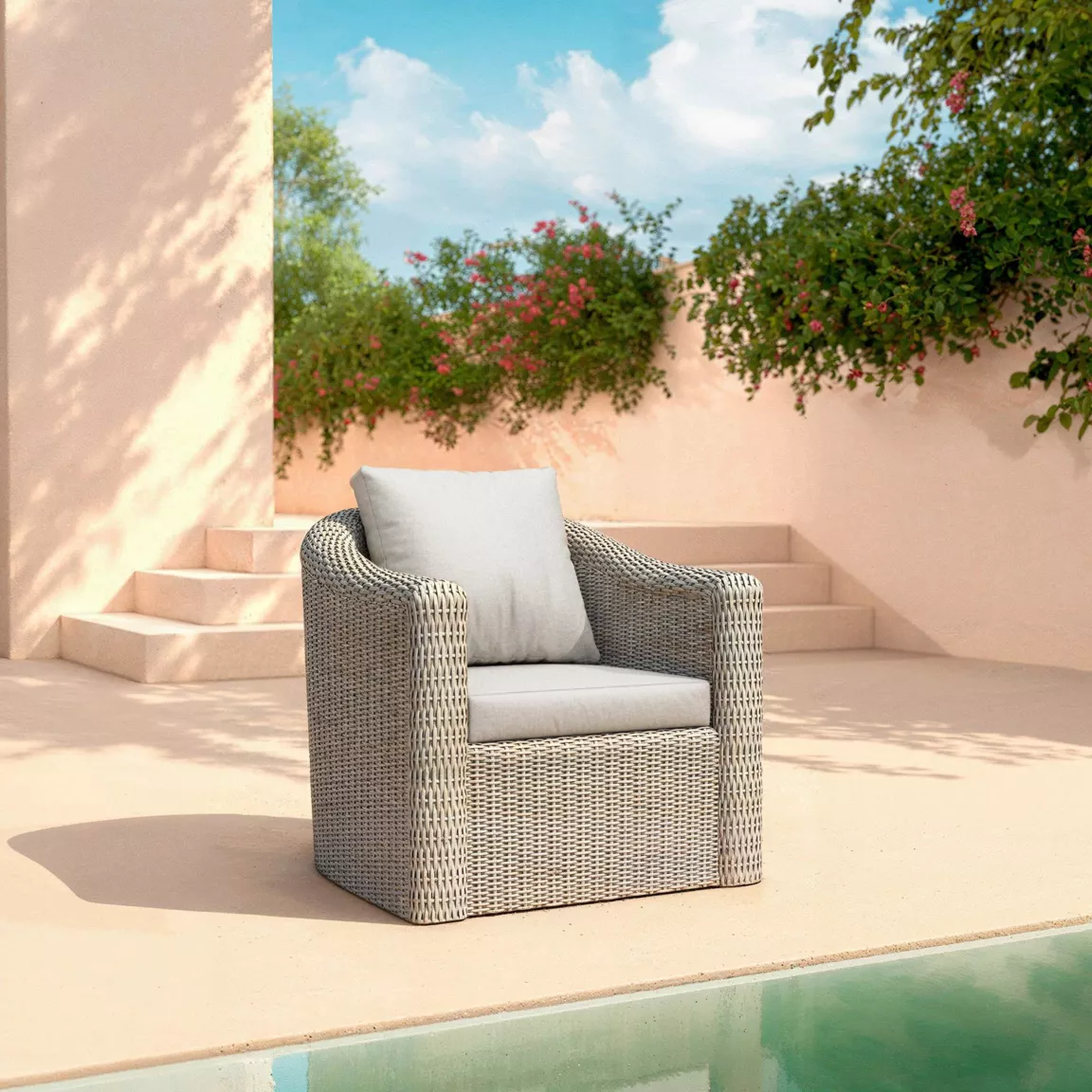 Fauteuil de jardin en résine tressée Calvi Gris clair