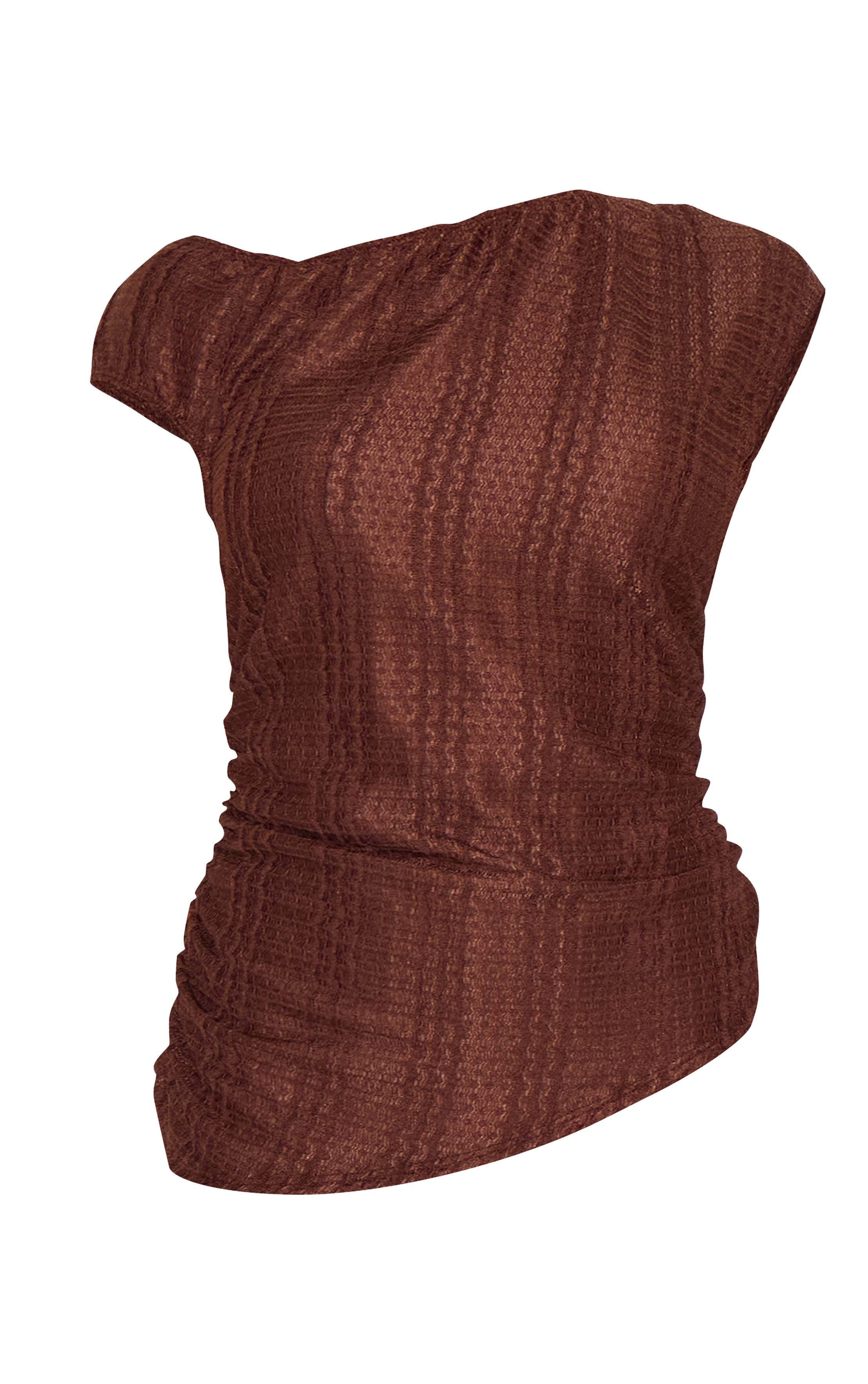 Chocolat Haut Épaule Dénudée Asymétrique Texturé Petite Taille Ensemble Coordonné
