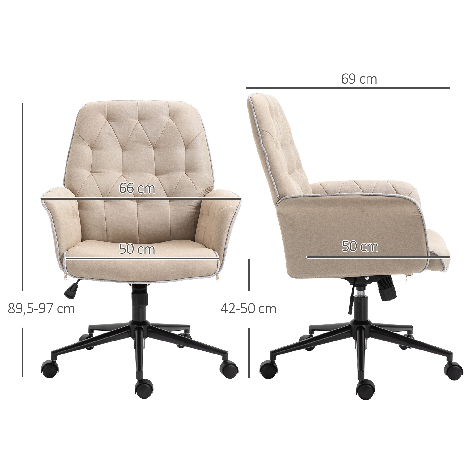 HOMCOM Bürostuhl mit Wippfunktion, aus Webstoff und Polyester, gemütlich 66 x 69 x 89,5-97Hcm (BxTxH)