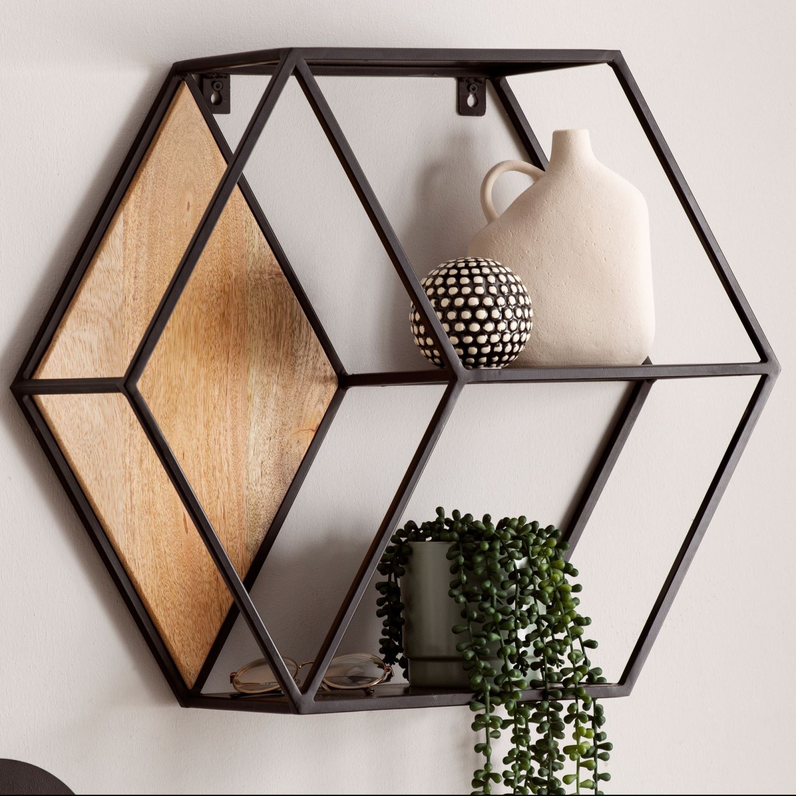 Wandregal - braun-schwarz - Mango massiv - 60 cm