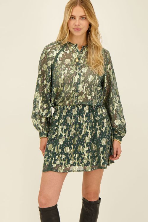 Groene jacquard blouse met goudkleurige print
