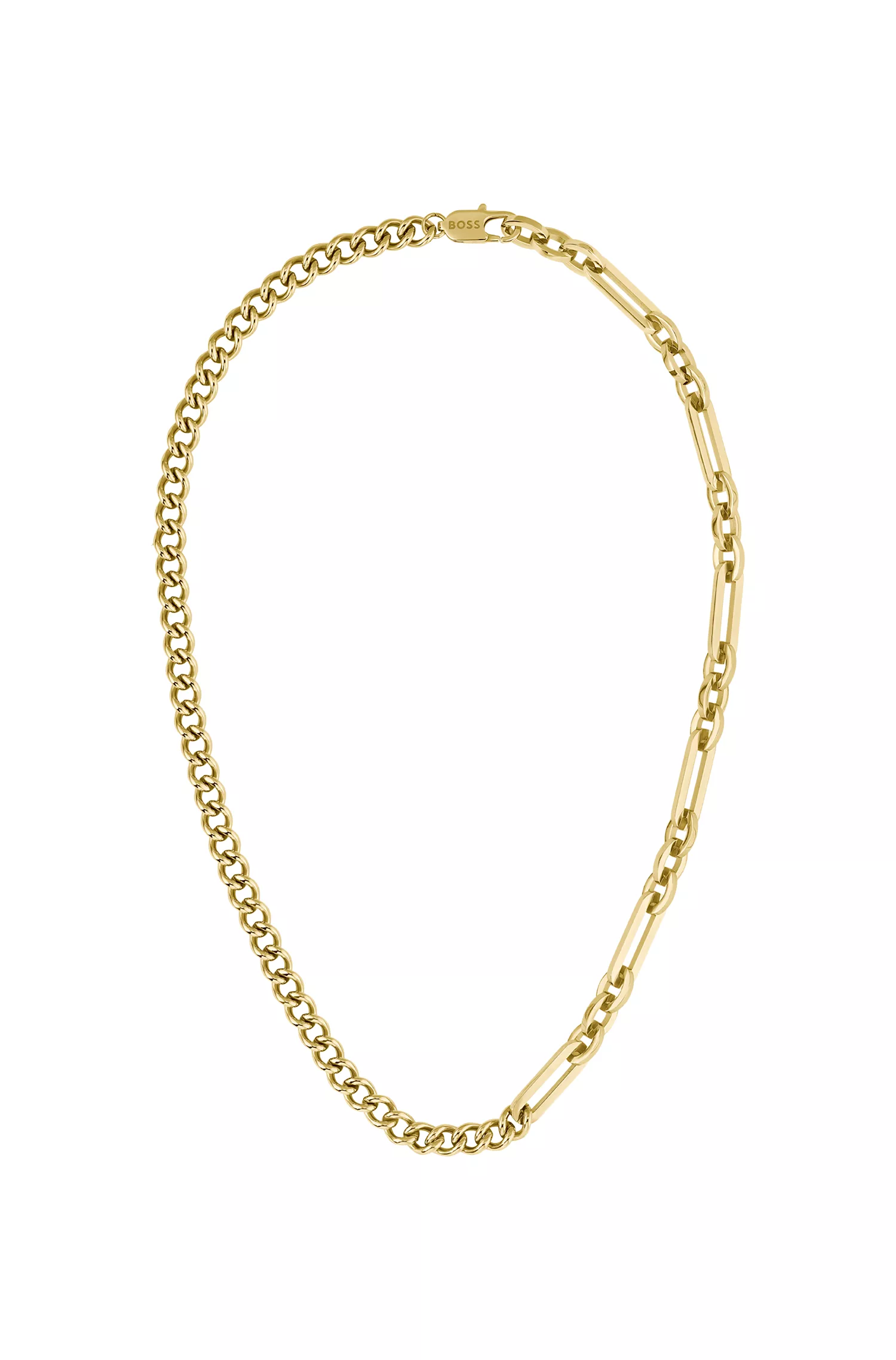 Colar BOSS com efeito dourado-amarelo em tons de laranja, com corrente e elos.