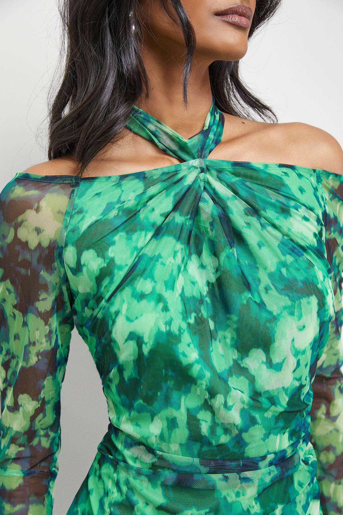 Warehouse Robe Midi en Maille Imprimée à Détail Torsadé