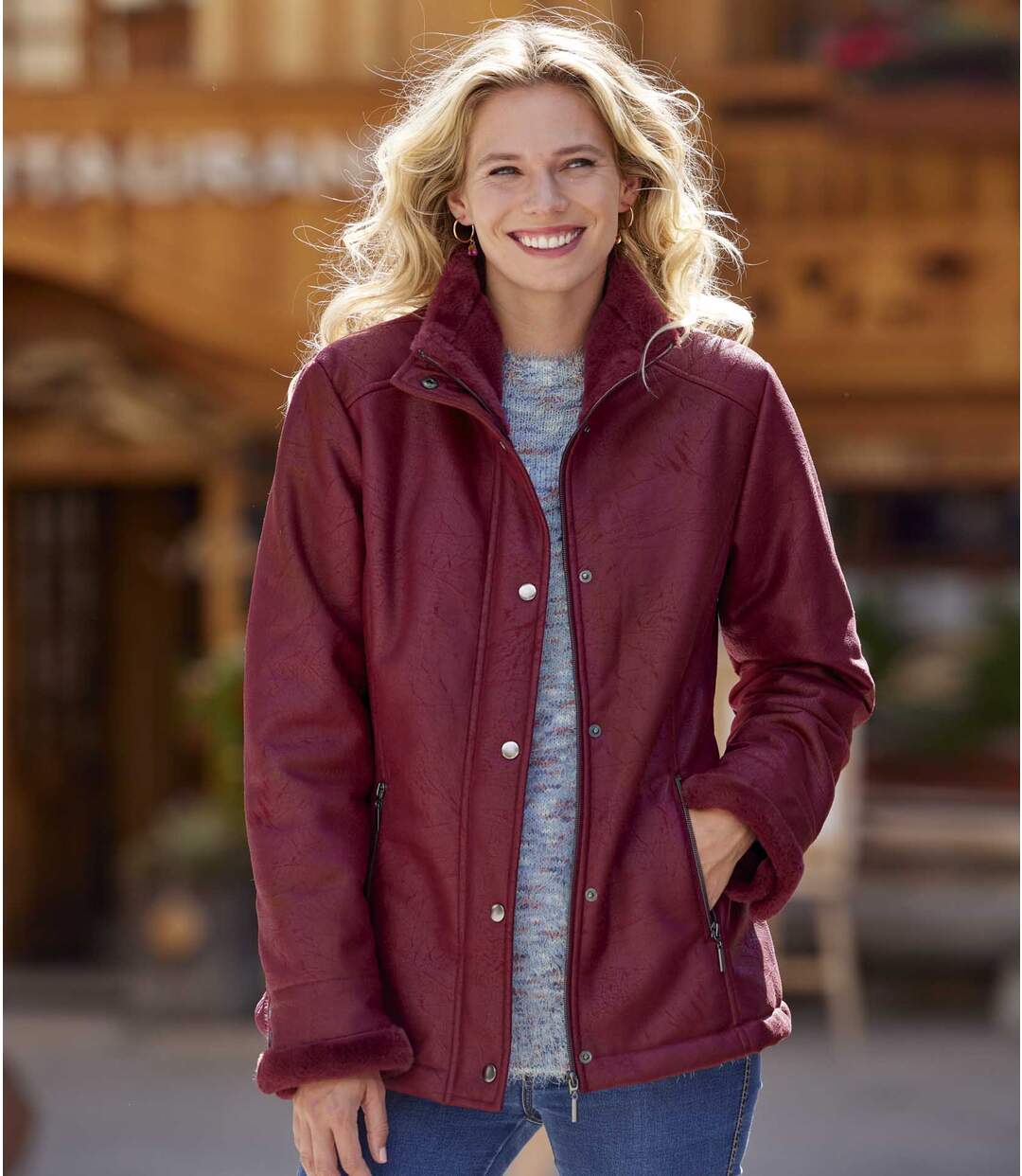 Veste Suédine Doublée Fausse Fourrure