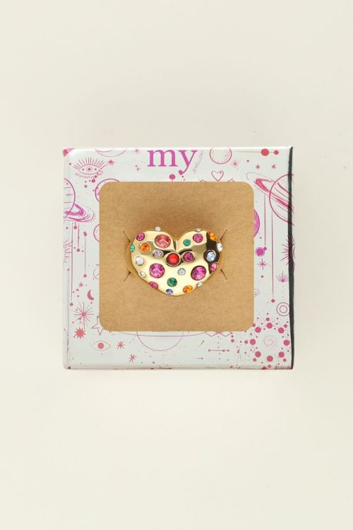 Universe statement ring met hart en gekleurde steentjes