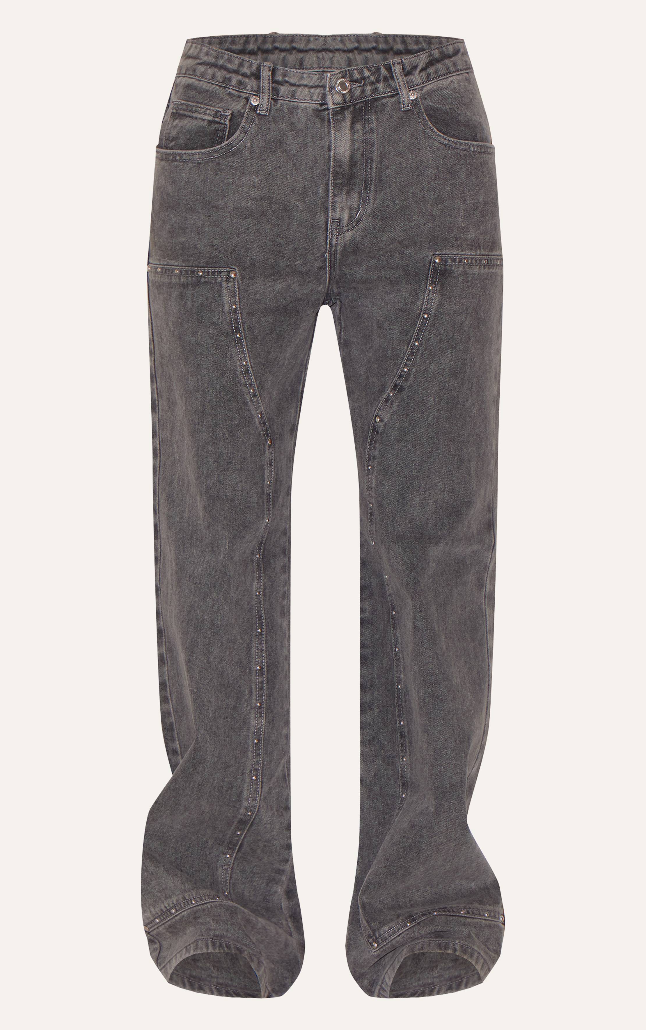 Gris Jean Large À Détails Cloutés Et Empiècements Western