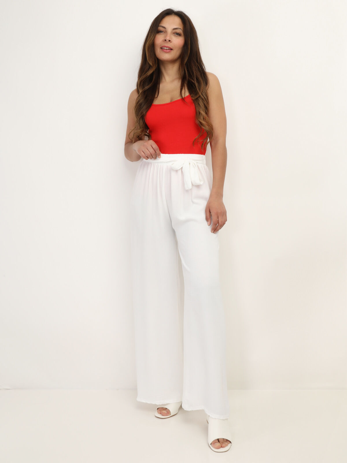 Pantalon ample ceinturé- Blanc
