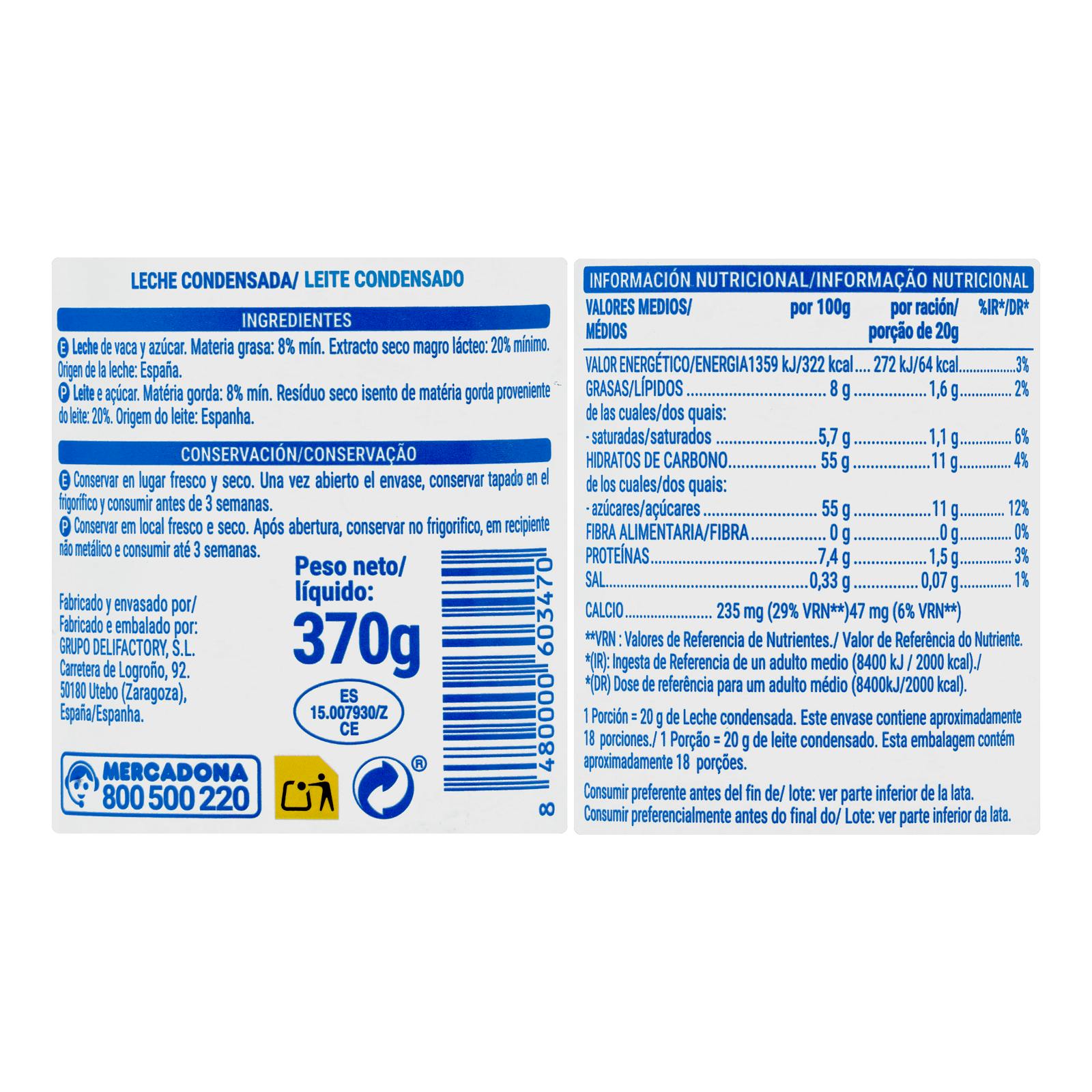Lait concentré Hacendado