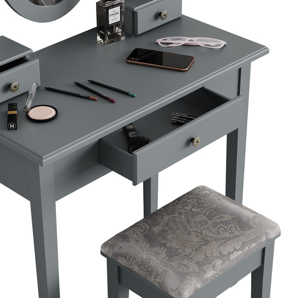 Vicco Schminktisch Frisiertisch Kosmetiktisch Annie Grau Schminkspiegel Hocker 75x134 cm Barock Schlafzimmerkommode Schminkkommode Schublade Ablage Aufbewahrung Frisierkommode Make-Up-Tisch