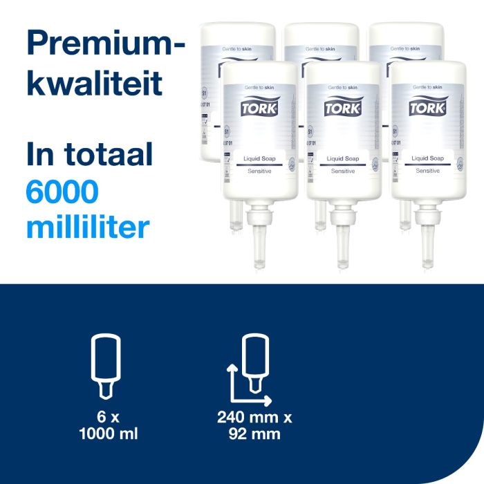 Tork 420701 6st extra milde vloeibare zeep S1/S11 geurvrij 6 x 1000 ml (420701)