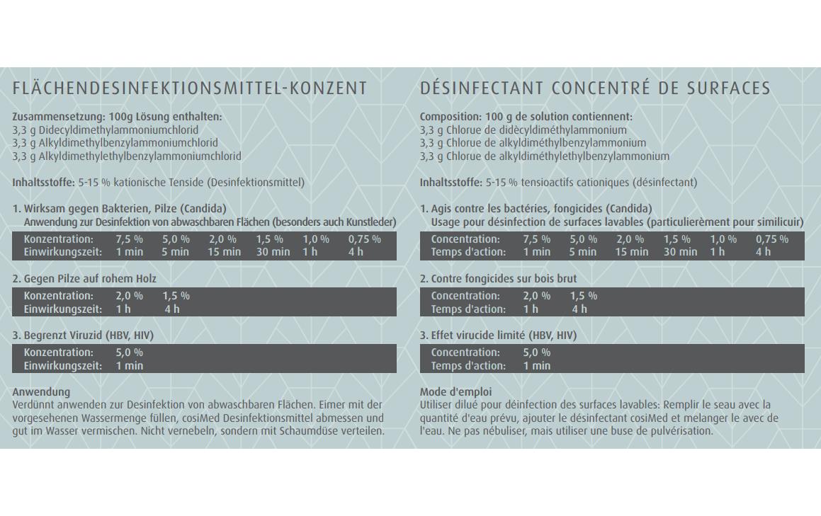 Desinfektionsmittel zur Flächendesinfektion 5 lCosiMed Desinfektionsmittel-Konzentrat zur Oberflächendesinfektion im Spital-, Praxis- und Laborbereich