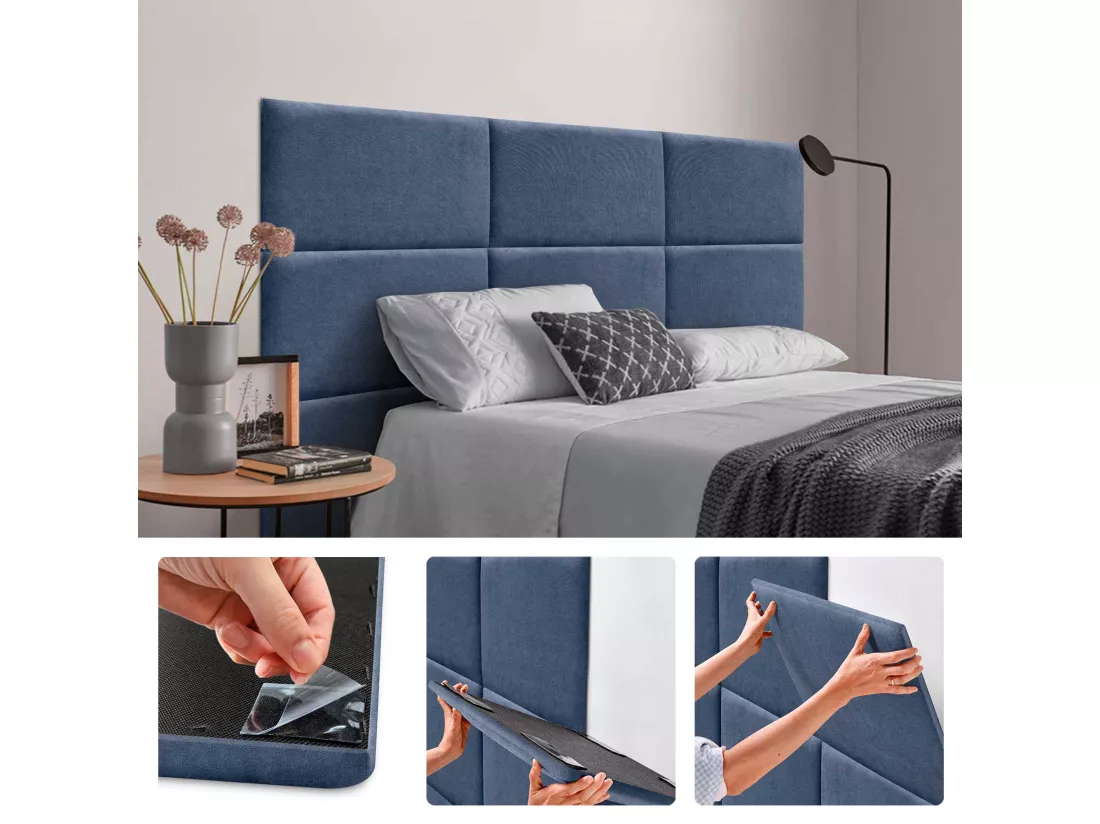 DHOME Lot de 6 Panneaux Rembourrés en Tissu Aqualine Autocollants pour Mur Acoustiques Absorbants Protection contre les Chocs (Bleu, 60x50cm, x6)
