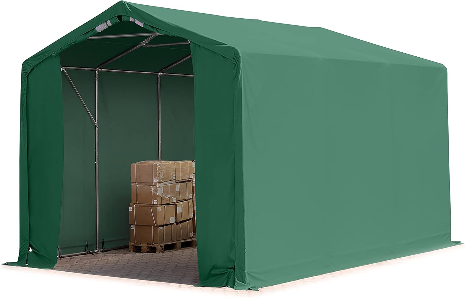 TOOLPORT Zelthalle 4x6m / 3m Seitenhöhe Garage Industriezelt Lagerhalle PVC Plane 850 N wasserdicht grün