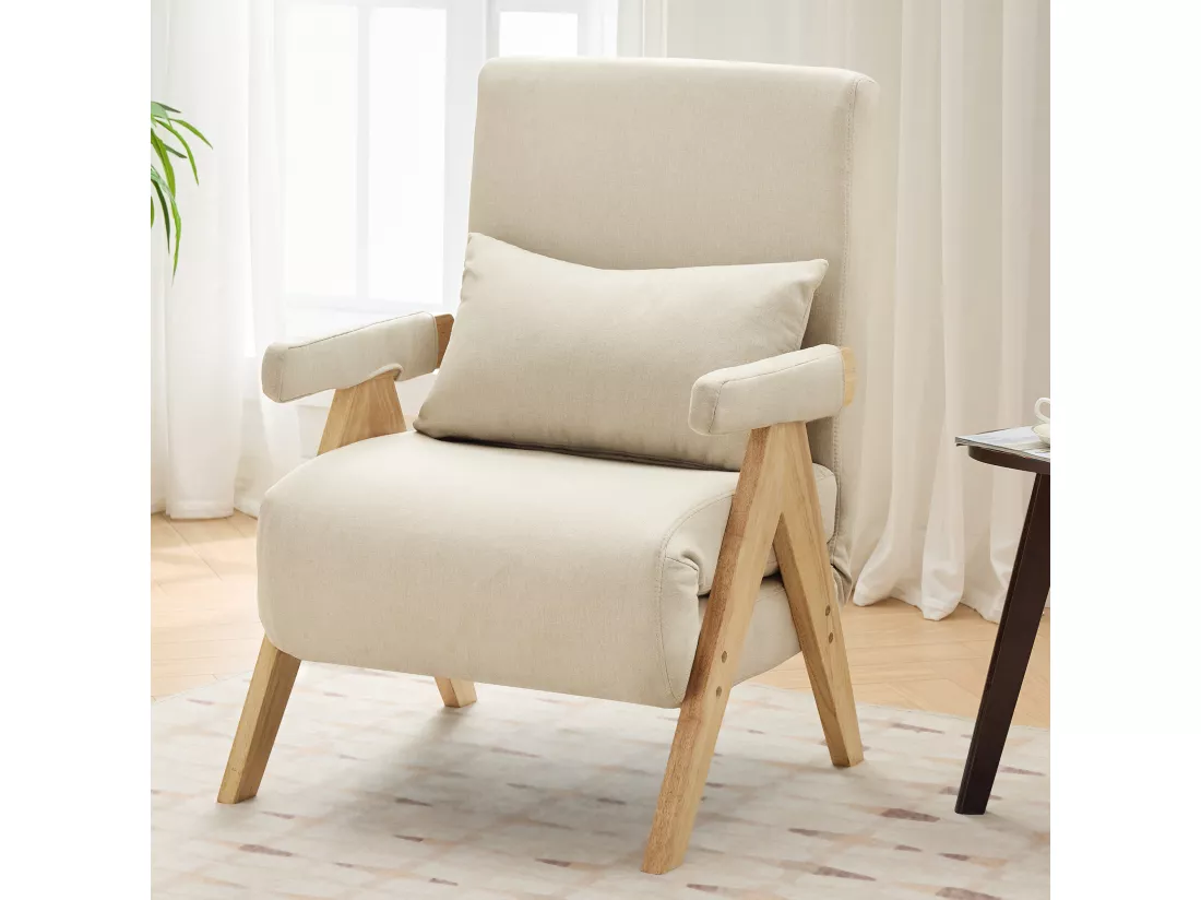Fauteuil convertible 3 en 1, Canapé-lit pliant - 64 x 68.5 x 93 cm - Tissu en lin - avec fonction couchage Beige
