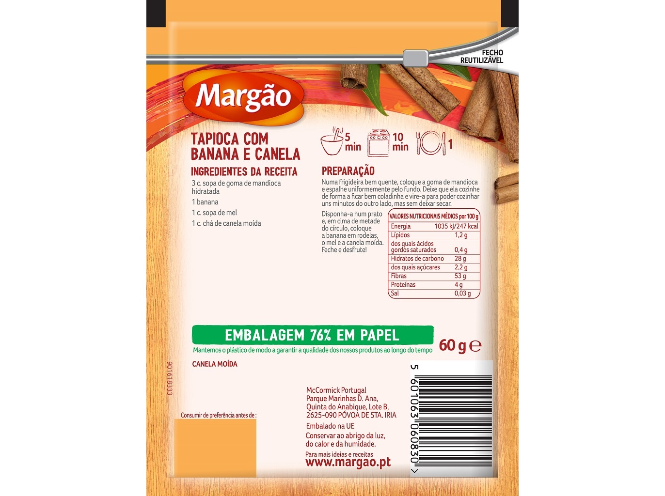 CANELA MOÍDA MARGÃO SAQUETA 60G