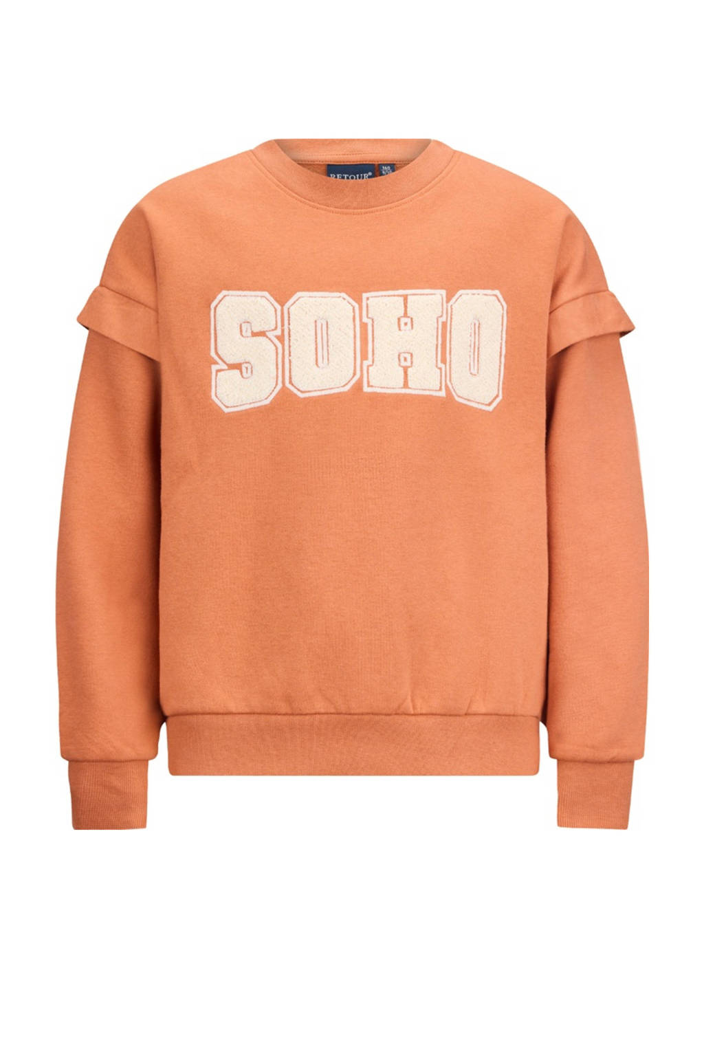Retour Jeans sweater Abadou met tekst warmbruin