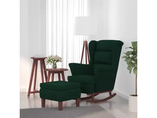 Chaise à bascule avec pieds en bois et tabouret Vert foncé