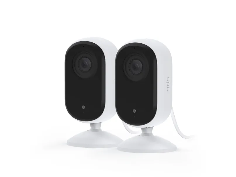 Arlo Essential Indoor 2K - Netværksovervågningskamera - indendørs - farve (Dag/nat) - 4 MP - 2560 x 1440 - audio - trådløs - WiFi - med Arlo Secure Plan (Trial) (pakke med 2)