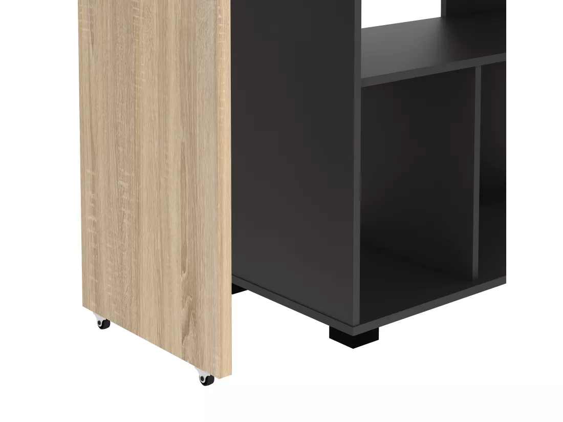 Meuble de bar pivotant avec rangements - Naturel et anthracite - SATURNE