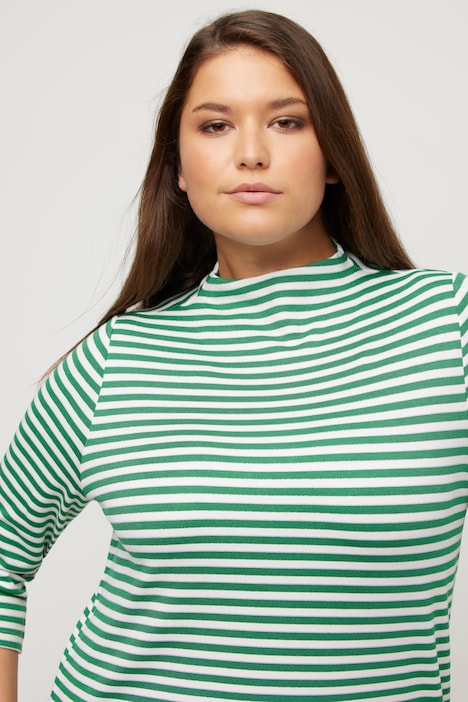 Shirt, Streifen, Metallic-Effekt, Stehkragen, 3/4-Arm
