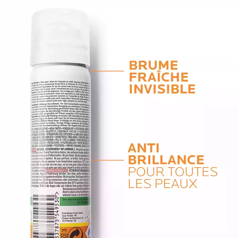 Anthelios Crème Solaire en Brume Fraîche Anti-Brillance Visage SPF50 Avec Parfum - 75ml
