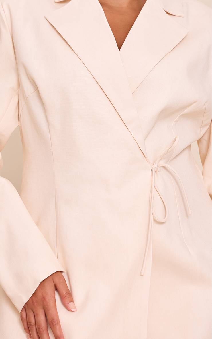 Crème Robe Blazer Grande Taille En Mélange De Lin Avec Détail Ceinture Nouée