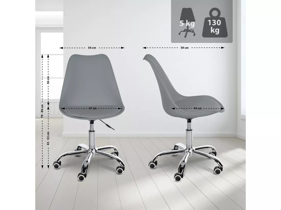 Tabouret de bureau - Plastique - Gris - Laflin