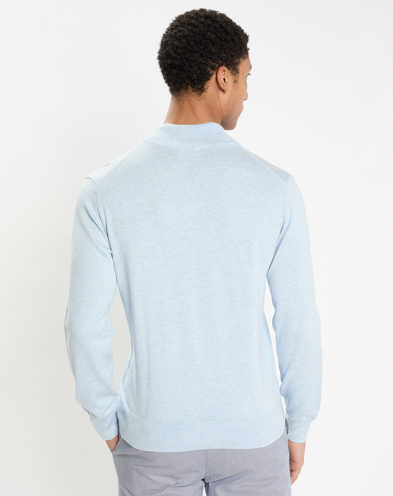 Hackett London Pull en Coton & Soie col camionneur bleu moyen