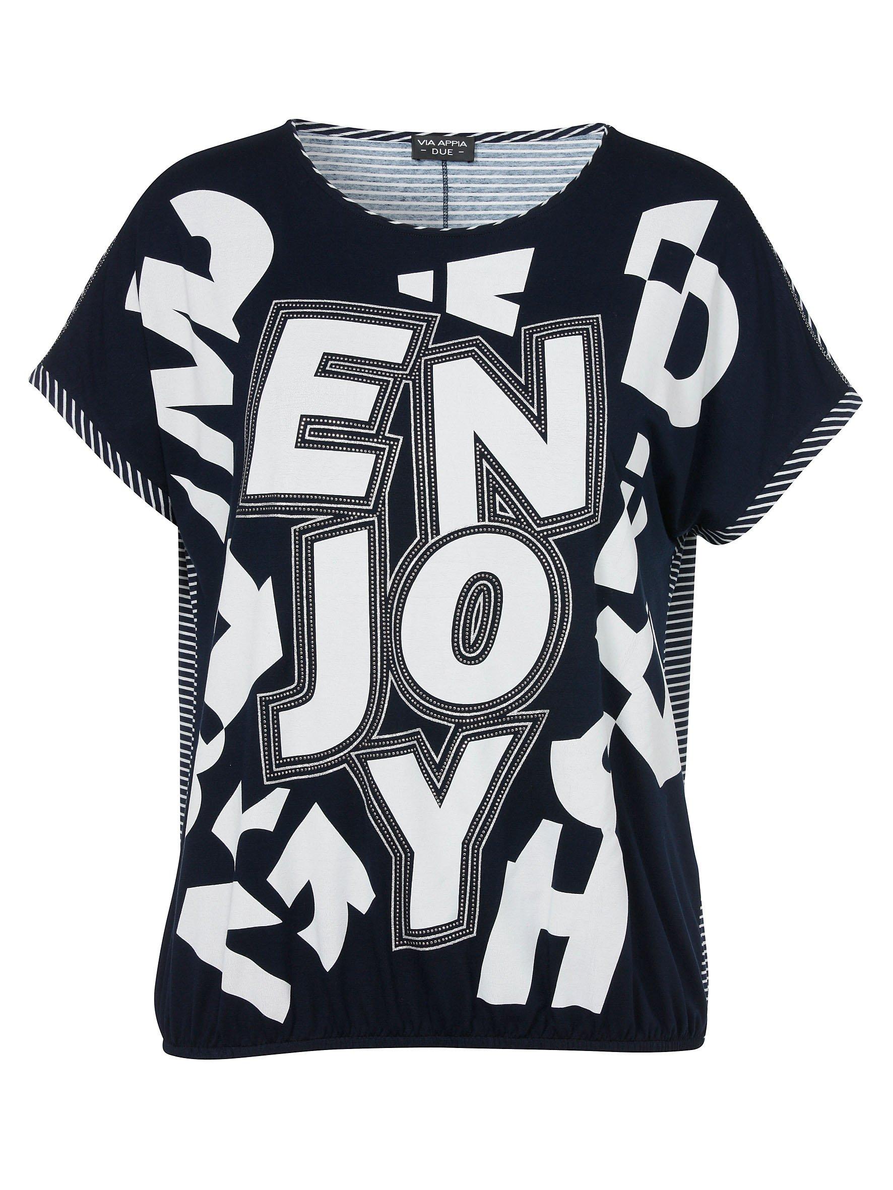 Shirt mit Glitzer-Wordingprint vorn und Streifen hinten