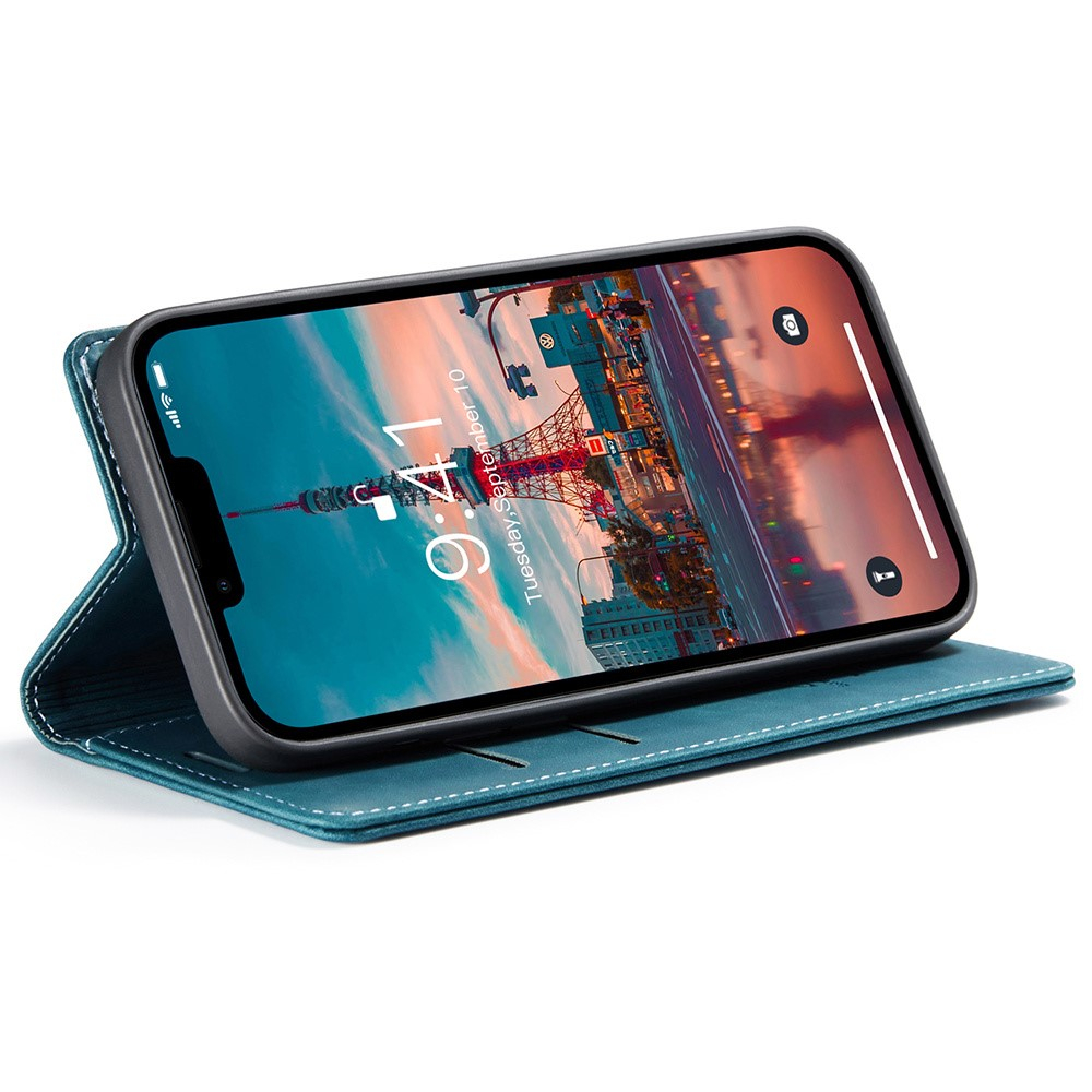 iPhone 15 Pro Leder Tasche Flip Wallet Etui mit Kartenfächern - Blaugrün