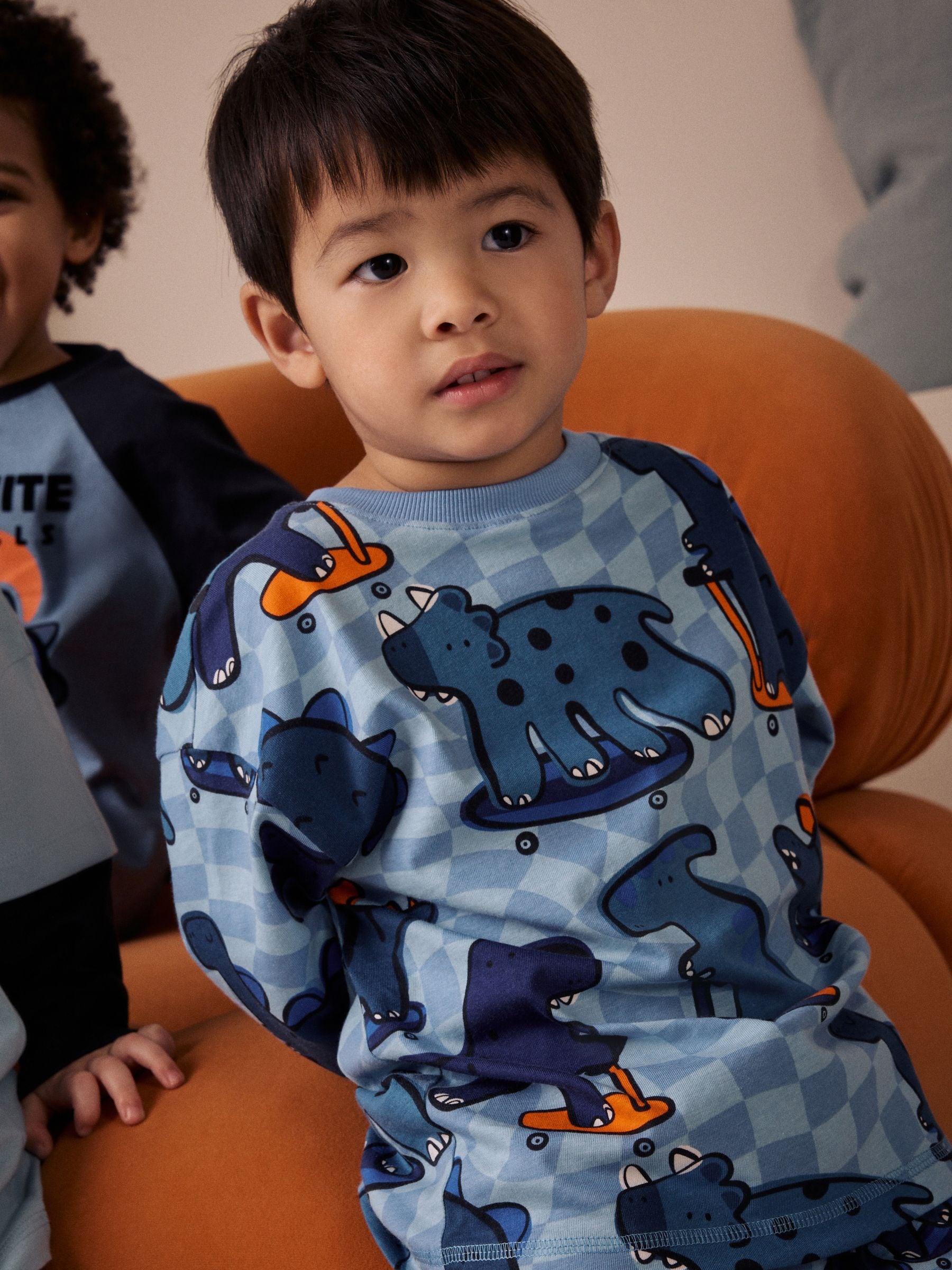 Oranje/marineblauwe met dinosaurusprint - Verpakking van 3 oversized pyjama's 3 (9mnd -10jr)